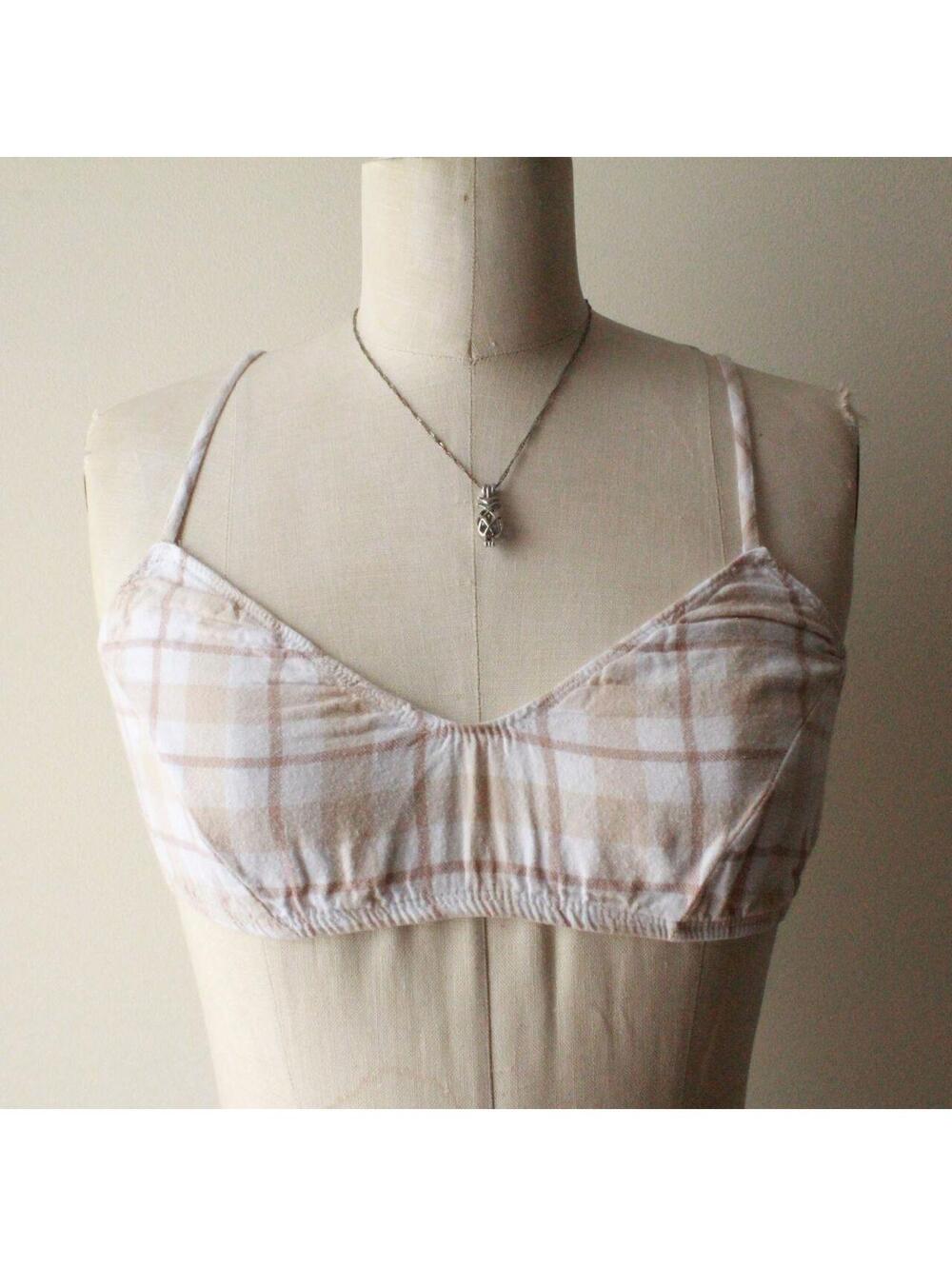 PacSun Beige Plaid Cotton Bralette with Adjustable Straps, Size Small, Y2K Style